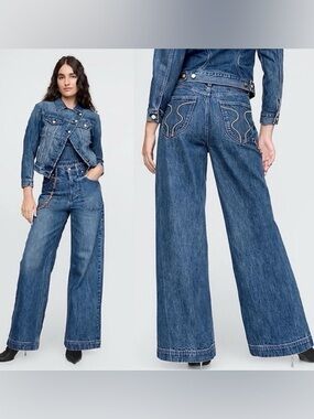 cult gaia Blue Wide-Leg Denim Jeans